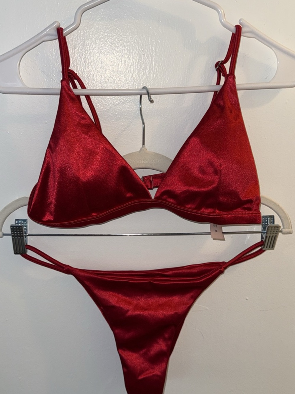 SHEIN Red Satin Triangle Bikini Set